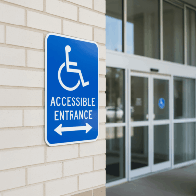 ADA Accessible Entrance Sign with Wheelchair Handicap Symbol for Doors, Buildings & Public Access Areas