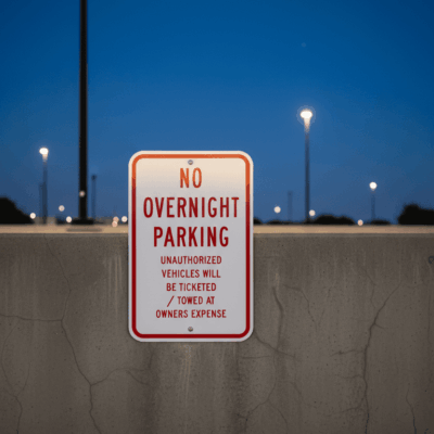 No Overnight Parking Unauthorized Vehicles Will Be Ticketed