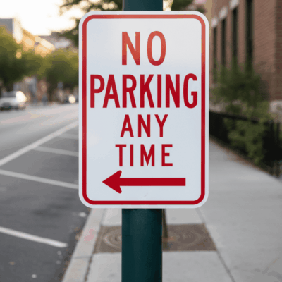 No Parking Any Time (Left Arrow)