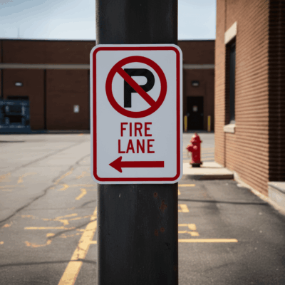 Fire Lane (No Parking Symbol And Left Arrow)