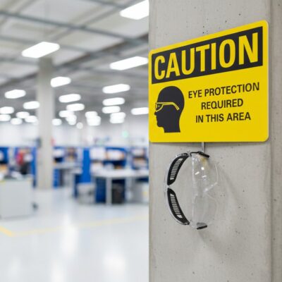 Caution Eye protection required in this area