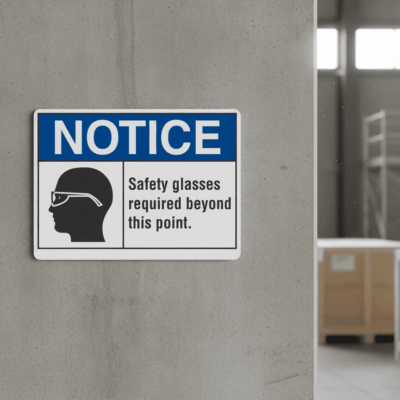 Notice Safety glasses required beyond this point