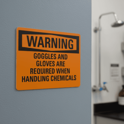 Warning Goggles And Gloves Are Required When