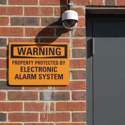 Warning Property protected by electronic alarm system