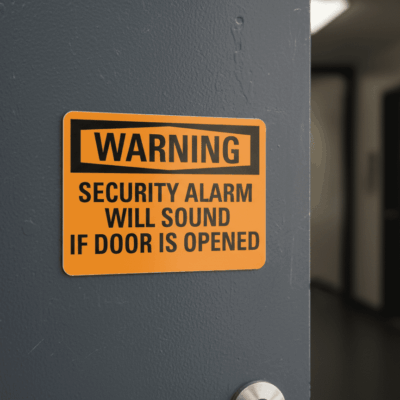 Warning Security Alarm Will Sound If Door Is Opened