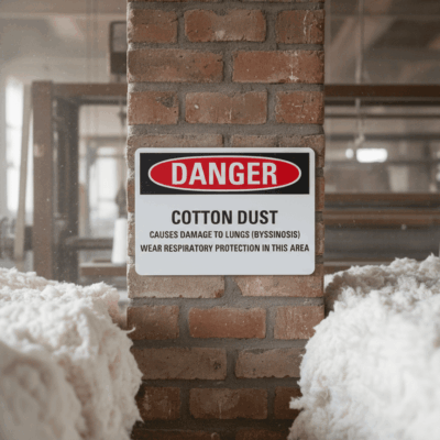 Danger Cotton dust causes damage to lungs (byssinosis)