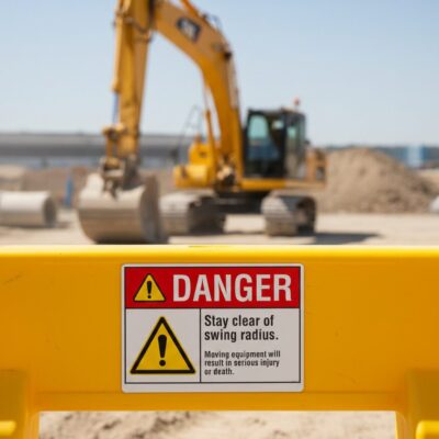 Danger Stay clear of swing radius. Moving equipment
