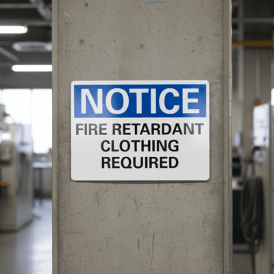 Notice Fire Retardant Clothing Required