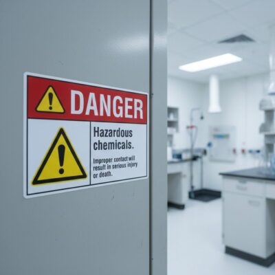Danger Hazardous chemicals. Improper contact will