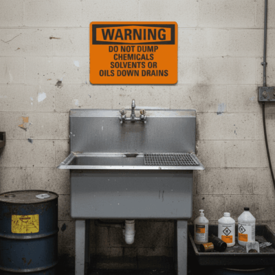 Warning Do Not Dump Chemicals, Solvents Or