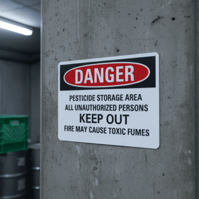 Danger Pesticide storage area all unauthorized persons