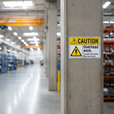 Caution Overhead work. Proceed with may cause injury.