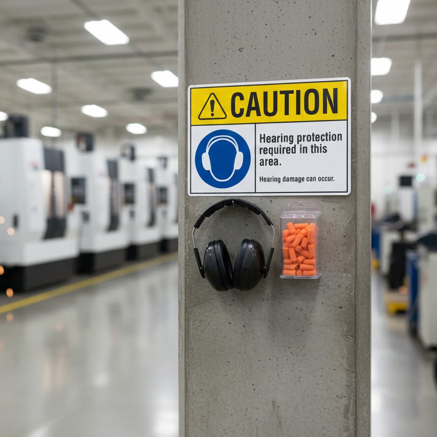 Caution Hearing protection required in this area. Heari