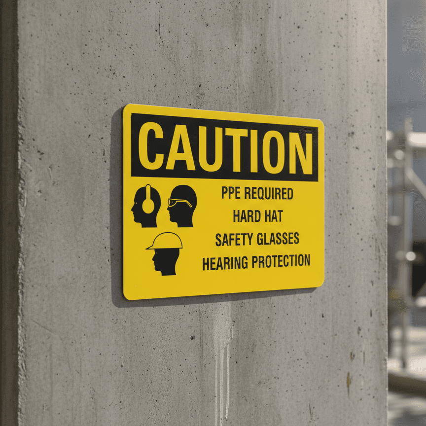 Caution PPE Required Hard Hat Safety Glasses Hearing - Image 2