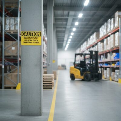 Caution Watch out for fork truck operating in area