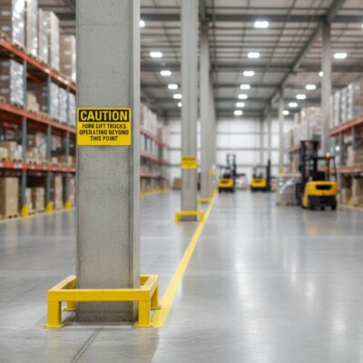 Caution Fork lift trucks operating beyond this point