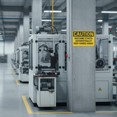 Caution Machine starts automatically keep hands away