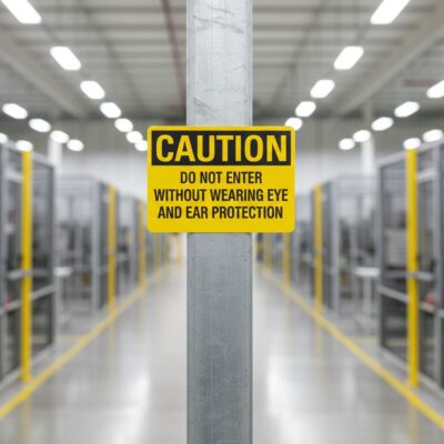 Caution Do not enter without wearing eye and ear