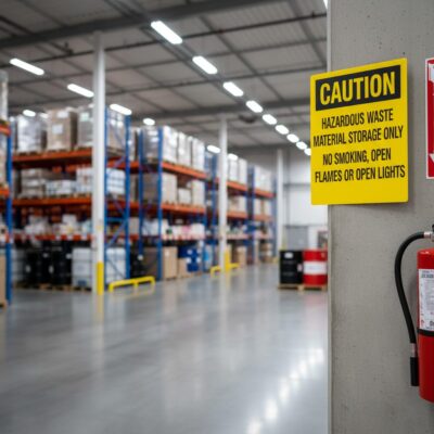 Caution Hazardous waste material storage only no smoking