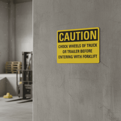 Caution Chock Wheels Of Truck Or Trailer Before
