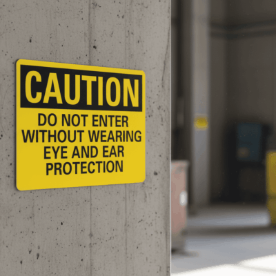 Caution Do Not Enter Without Wearing Eye And