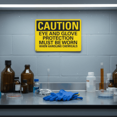 Caution Eye And Glove Protection Must Be Worn