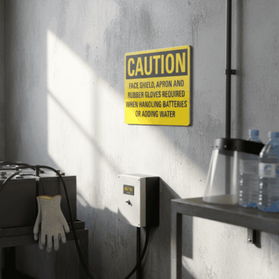 Caution Face Shield, Apron And Rubber Gloves