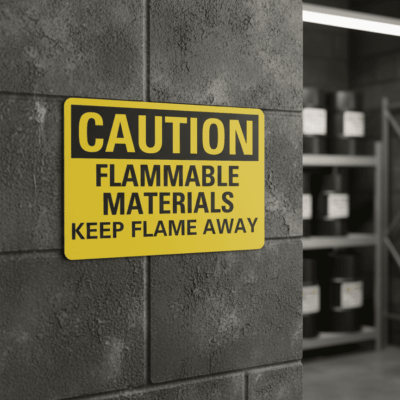 Caution Flammable Materials Keep Flame Away