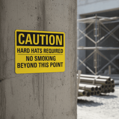 Caution Hard Hats Required No Smoking Beyond