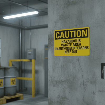 Caution Hazardous Waste Area Unauthorized Persons