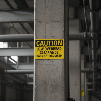 Caution Low Overhead Clearance Hard Hat Required