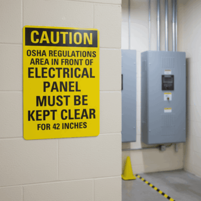 Caution Osha Regulations Area In Front Electrical