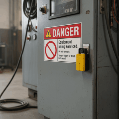 Danger Equipment being serviced. Do not operate. Severe