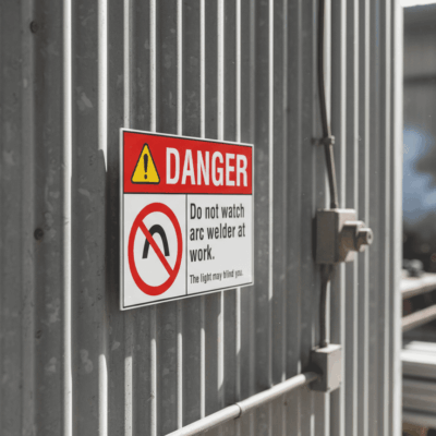 Danger Do not watch arc welder at work. The light may