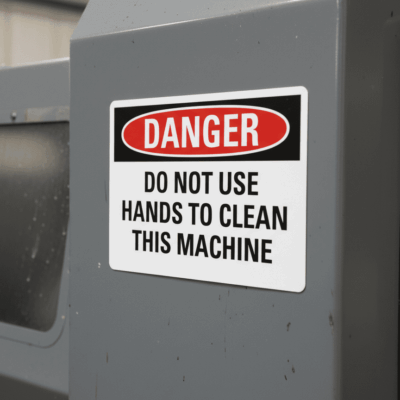 Danger Do not use hands to clean this machine