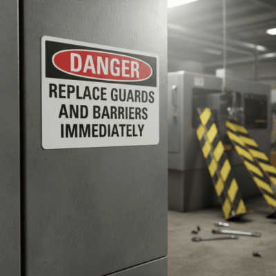 Danger Replace guards and barriers immediately