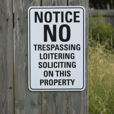 Notice No Trespassing Loitering Soliciting On This Property