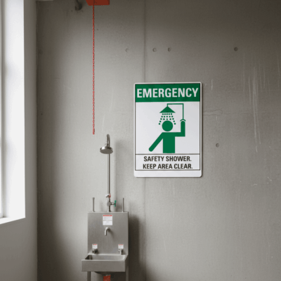 Emergency (Sym) Safety Shower Keep Area Clear