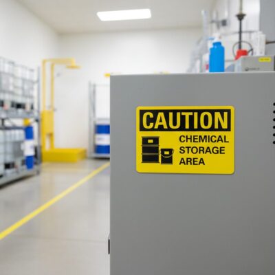 Caution Chemical storage area