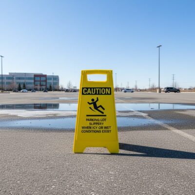 Caution Parking lot may be slippery when icy or wet