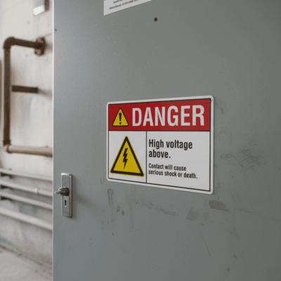 Danger High voltage above. Contact will cause serious