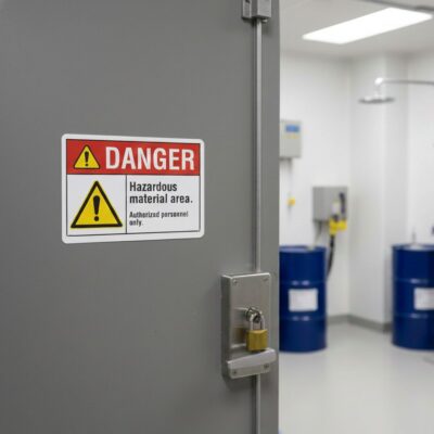 Danger Hazardous material. Area authorized personnel