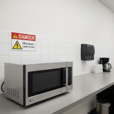 Danger Microwave oven in use.