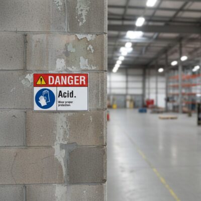 Danger Acid. Wear proper protection.