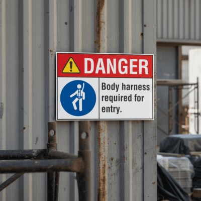 Danger Body harness required for entry.