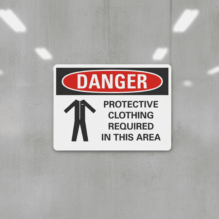 Danger Protective clothing required in this area