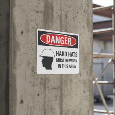 Danger Hard hats must be worn in this area