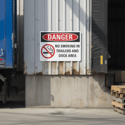 No smoking in trailers and dock area English