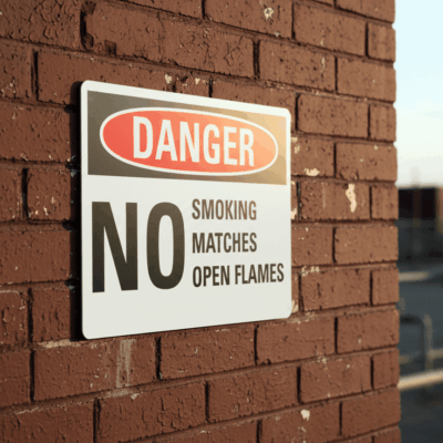 No smoking no matches no open flames English
