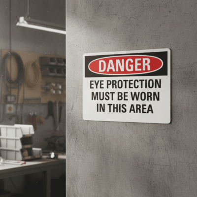 Danger Eye protection must be worn in this area